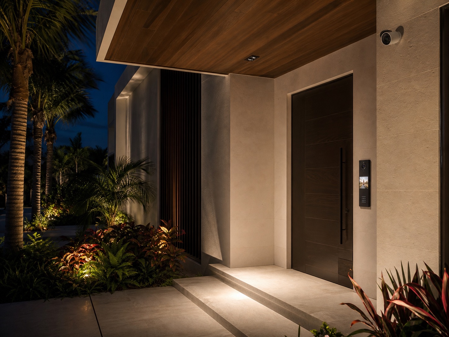 Entrada de villa con seguridad inteligente